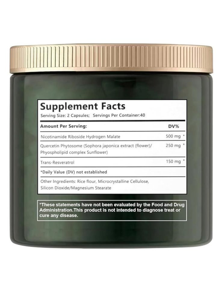 NAD + Supplement - Liposomal Nicotinamide Riboside, Resveratrol, Quercetin -  Supplement for Anti-Aging, Energy, Focus - 80 Capsules - Image 5