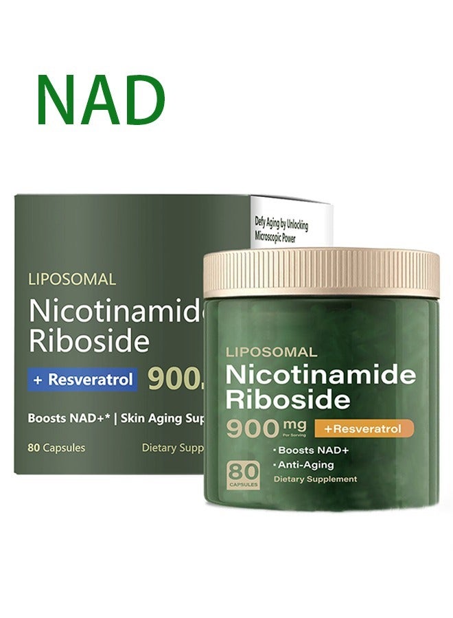 NAD + Supplement - Liposomal Nicotinamide Riboside, Resveratrol, Quercetin -  Supplement for Anti-Aging, Energy, Focus - 80 Capsules - Image 1