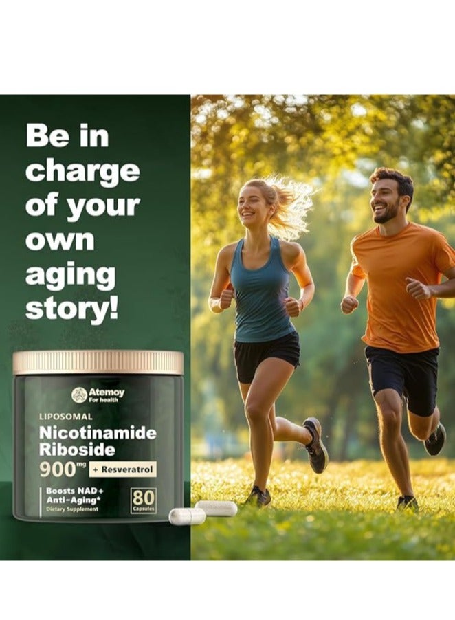 NAD + Supplement - Liposomal Nicotinamide Riboside, Resveratrol, Quercetin -  Supplement for Anti-Aging, Energy, Focus - 80 Capsules - Image 4
