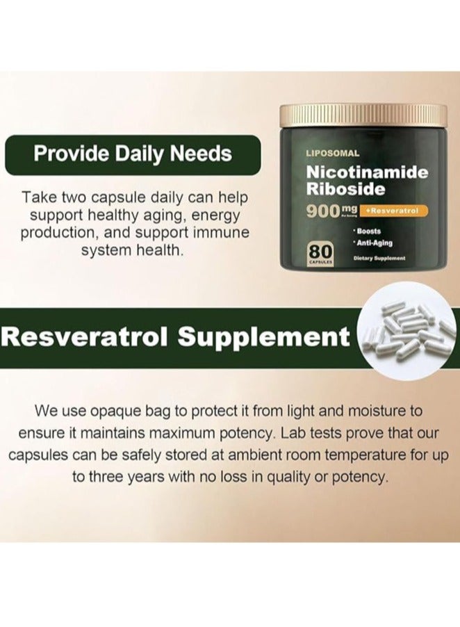 NAD + Supplement - Liposomal Nicotinamide Riboside, Resveratrol, Quercetin -  Supplement for Anti-Aging, Energy, Focus - 80 Capsules - Image 3