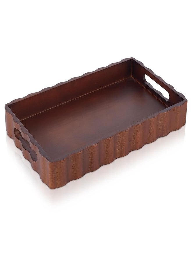 MAYJOYDIY Wooden Serving Tray with Handle 15.7 x 9.2 x 2 Inch Rectangle Wood Decorative Tray Cloud Shape Serving Platter for Afternoon Tea Cosmetics Coffee Cup Aromatherapy Toiletries - Image 1