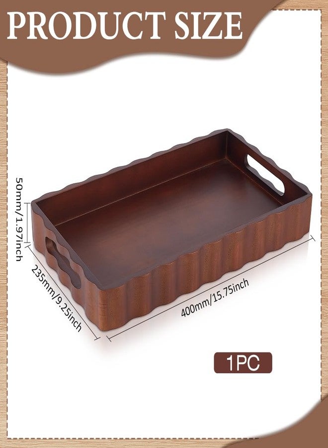 MAYJOYDIY Wooden Serving Tray with Handle 15.7 x 9.2 x 2 Inch Rectangle Wood Decorative Tray Cloud Shape Serving Platter for Afternoon Tea Cosmetics Coffee Cup Aromatherapy Toiletries - Image 2