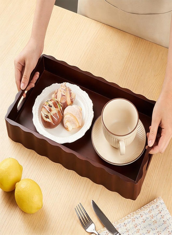 MAYJOYDIY Wooden Serving Tray with Handle 15.7 x 9.2 x 2 Inch Rectangle Wood Decorative Tray Cloud Shape Serving Platter for Afternoon Tea Cosmetics Coffee Cup Aromatherapy Toiletries - Image 3