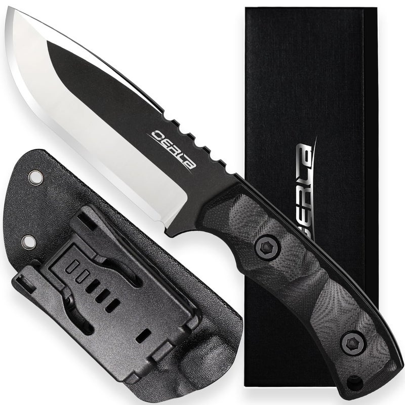 OERLA TAC DE-0014 Fixed Blade Outdoor Duty Knife 420HC Stonewashed Stainless Steel Field Knife Straight Camping Knife with G10 Handle Waist Clip EDC Kydex Sheath (Black) - Image 1