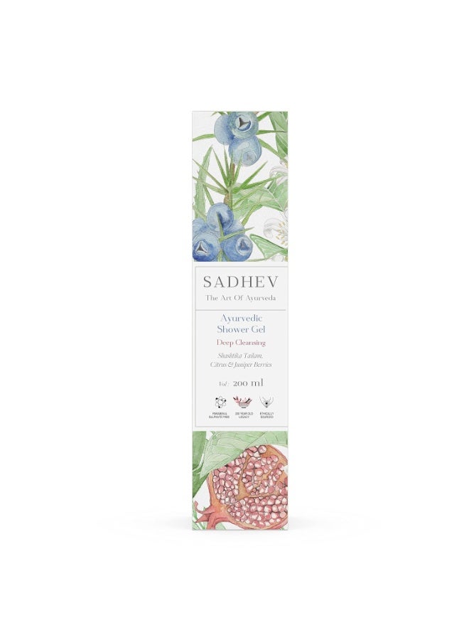 Sadhev Ayurvedic Shower Gel With Shashtika Tailam, Citrus And Juniper Berries, For Deep Cleansing 200 ml - Image 3