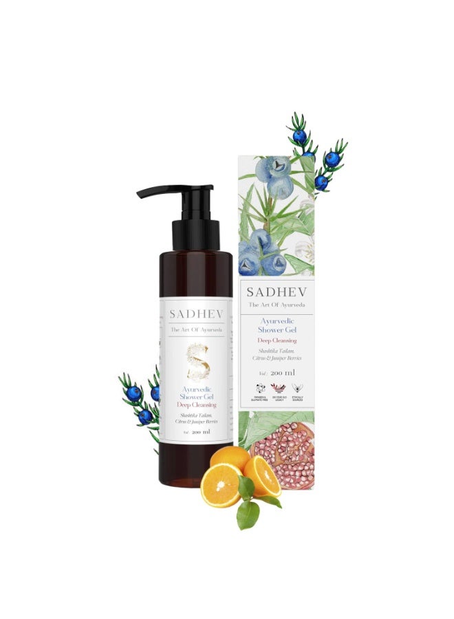 Sadhev Ayurvedic Shower Gel With Shashtika Tailam, Citrus And Juniper Berries, For Deep Cleansing 200 ml - Image 1