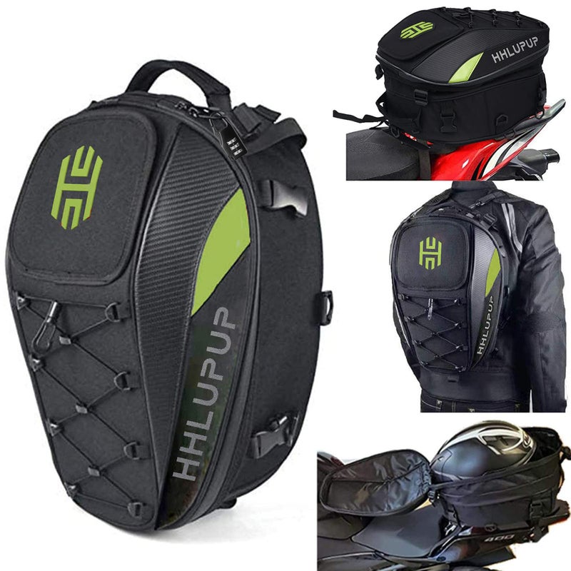 HHLUPUP Motorcycle Tail Bag with Password Lock 25L 38L Convertible Helmet Backpack Waterproof Luggage Bags for Dirt Bike and Road Trip Riders Green