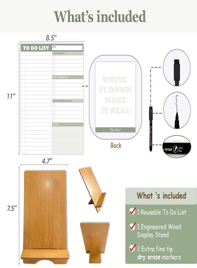 Clever Clean Dry Erase Desk Planning Board - Reusable Desktop Daily Planning Board, Work To-do List - 11"x8.5" Tabletop Dry Erase Board with Stand - Marker Included - Image 5