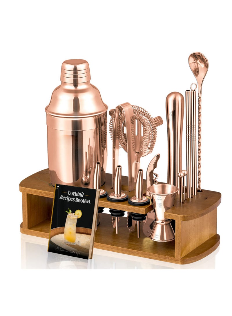 Arabest Cocktail Shaker Set Bartender Kit with Stand | Bar Set Drink Mixer Set with All Essential Accessory Tools: Martini Shaker, Jigger, Strainer, Mixer Spoon, Muddler, Liquor Pourers - Image 1