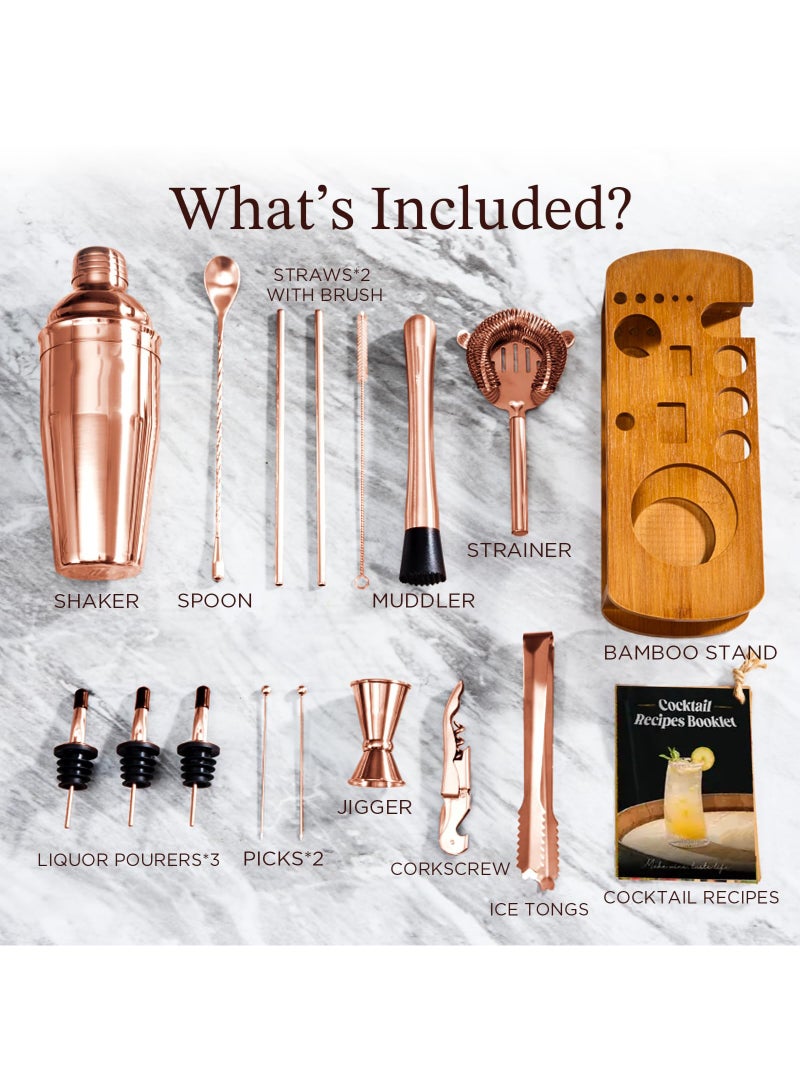 Arabest Cocktail Shaker Set Bartender Kit with Stand | Bar Set Drink Mixer Set with All Essential Accessory Tools: Martini Shaker, Jigger, Strainer, Mixer Spoon, Muddler, Liquor Pourers - Image 3