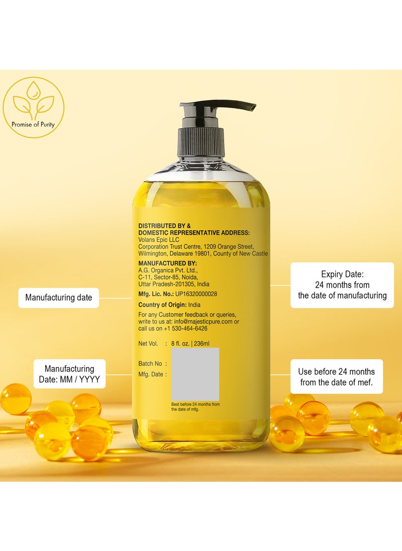 Majestic Pure - Vitamin E Oil - 236 ml| 100% Pure and Natural Cold Pressed Vitamin E oil for Skin, Scars, Face, Nails, Hair, Scalp | 20,000 IU | Non-GMO Verified | Hair & Body Oil | - Image 1