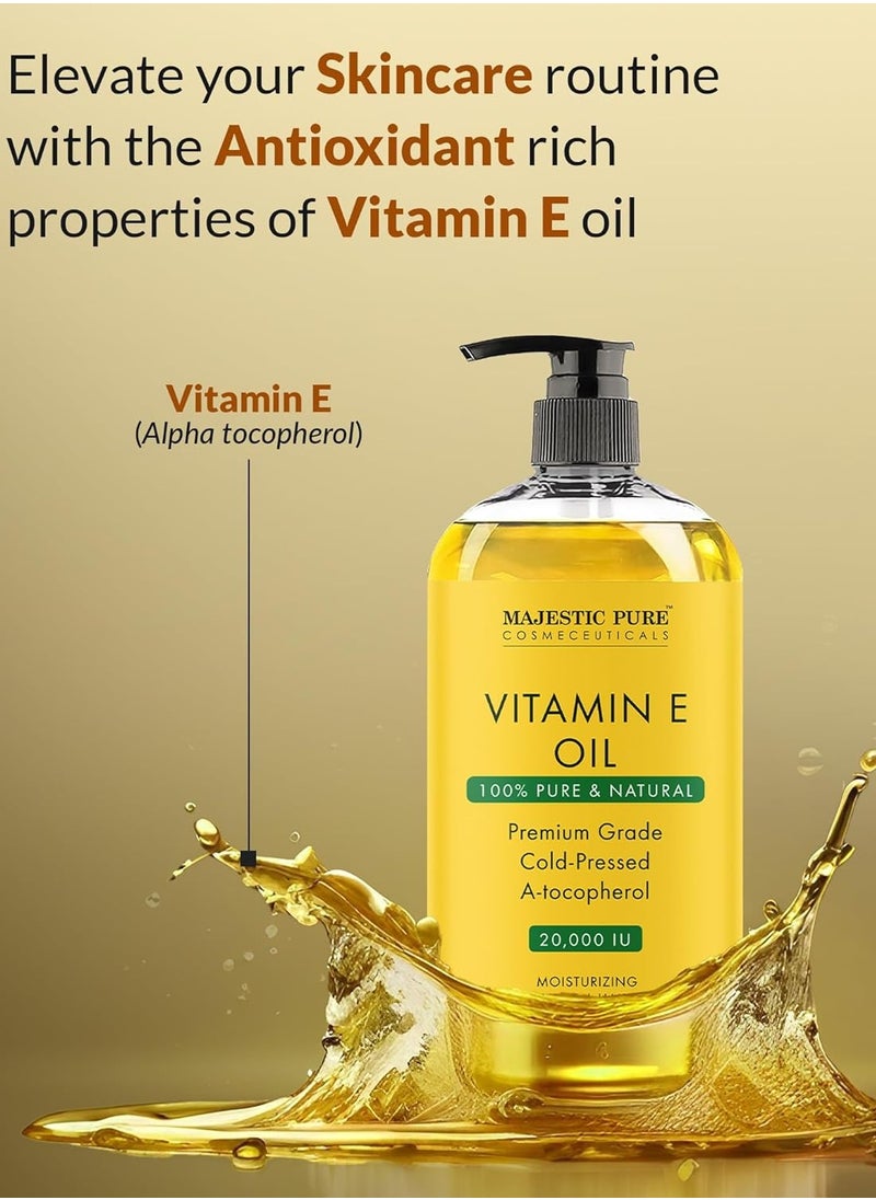 Majestic Pure - Vitamin E Oil - 236 ml| 100% Pure and Natural Cold Pressed Vitamin E oil for Skin, Scars, Face, Nails, Hair, Scalp | 20,000 IU | Non-GMO Verified | Hair & Body Oil | - Image 1