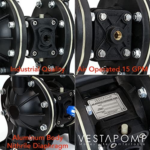 vestapomp makes li fe comfortable Vestapomp Air Operated Diaphragm Pump - Diaphragm Pump Air - Waste Oil AODD Small - Double Pneumatic Transfer (1/2 inch Discharge, Aluminum Body + Nitrile, 15 GPM, 100 PSI) - Image 5