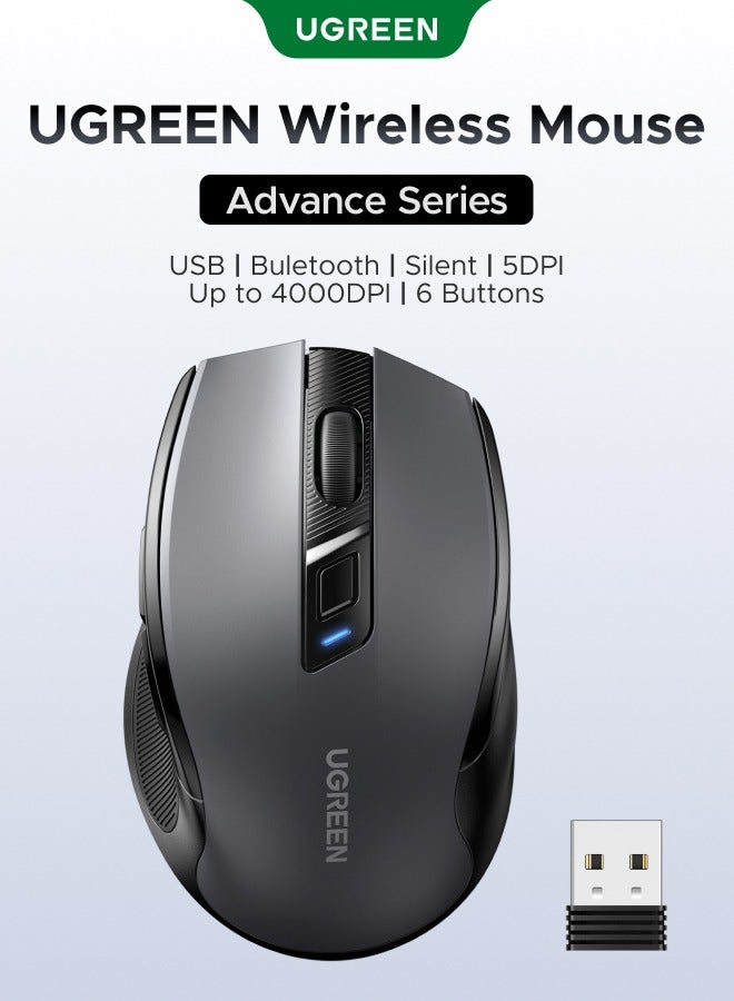 Ugreen Wireless Mouse Ergonomic Mouse With Bluetooth 5.0 & USB 2.4G Dual Mode Mice 5DPI Adjustment up to 4000DPI Silent and Noiseless Cordless Mouse Compatible With Lenovo Dell Macbook ASUS Smart TV USB+Buletooth - Image 1