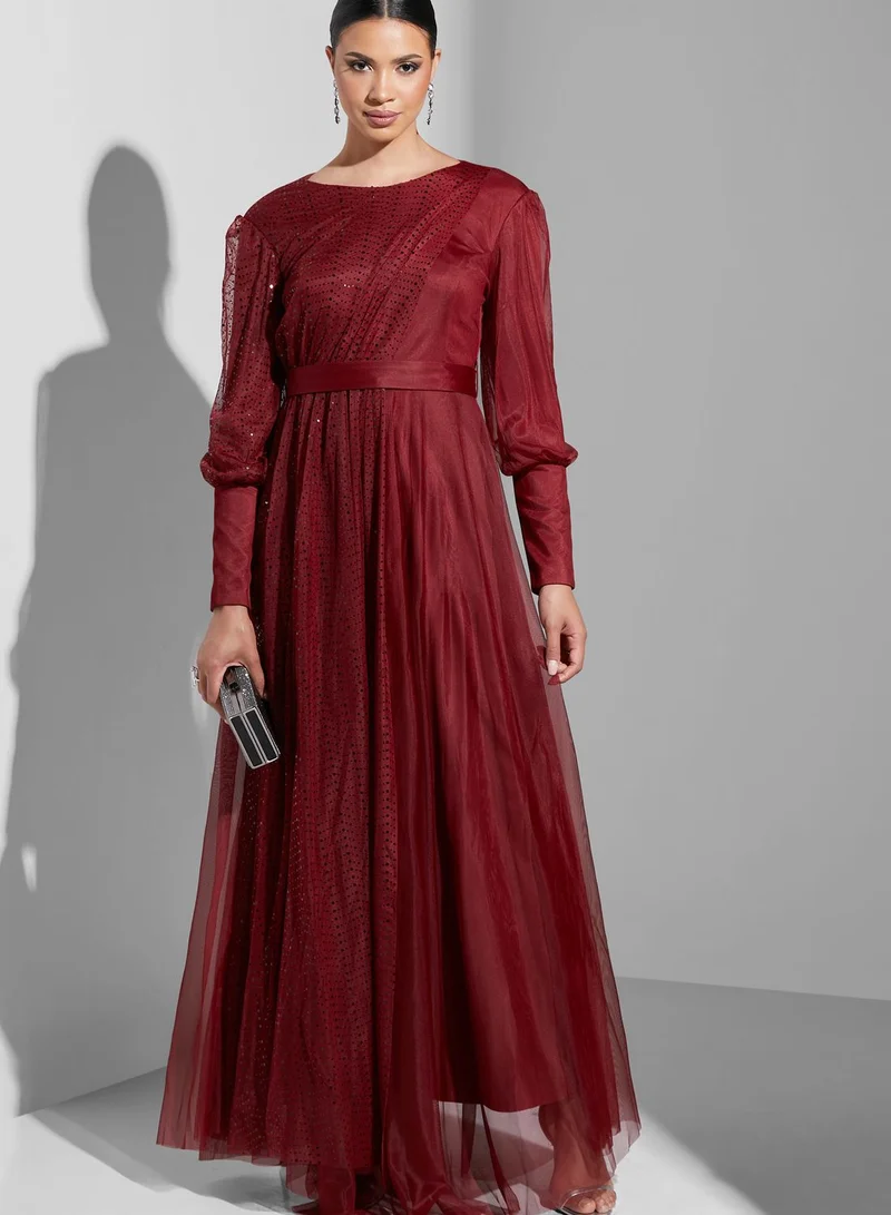 Khizana Ruched Detail Shimmer Dress