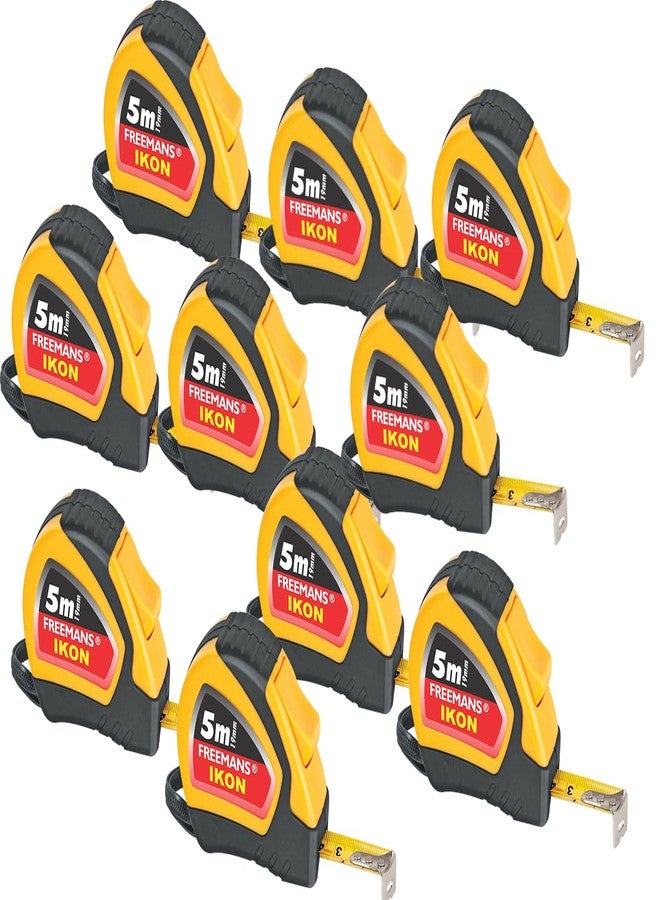 FREEMANS IKON 5m:19mm Steel Inchi Measuring Tape - 5m (Yellow & Black) With Unbreakable ABS case || Soft Grip Bi-material Case || Auto-lock and Belt Clip (Set of 10) - Image 1