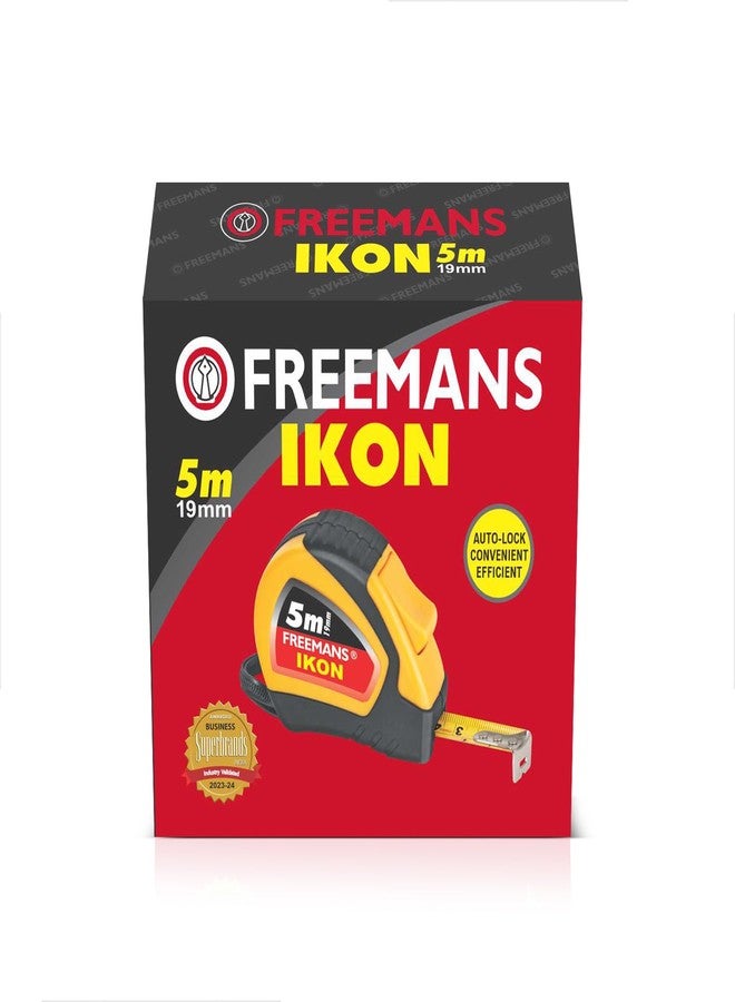 FREEMANS IKON 5m:19mm Steel Inchi Measuring Tape - 5m (Yellow & Black) With Unbreakable ABS case || Soft Grip Bi-material Case || Auto-lock and Belt Clip (Set of 10) - Image 2