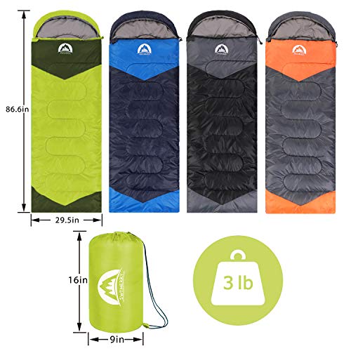 SWTMERRY Sleeping Bag 3 Seasons (Summer, Spring, Fall) Warm & Cool Weather - Lightweight,Waterproof Indoor & Outdoor Use for Kids, Teens & Adults for Camping Hiking, Backpacking and Survival (Green) - Image 2