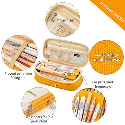 EASTHILL Big Capacity Pencil Pen Case Office College School Large Storage High Bag Pouch Holder Box Organizer Yellow Orange - Image 3
