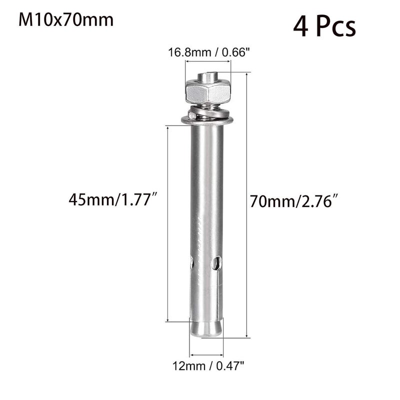 SDY 4 Pcs M10 x 70mm 304 Stainless Steel Expansion Bolt External Hex Expansion Screw Bolt Sleeve Anchor，Pool Safety Cover Expansion Bolts，for Concrete - Image 2