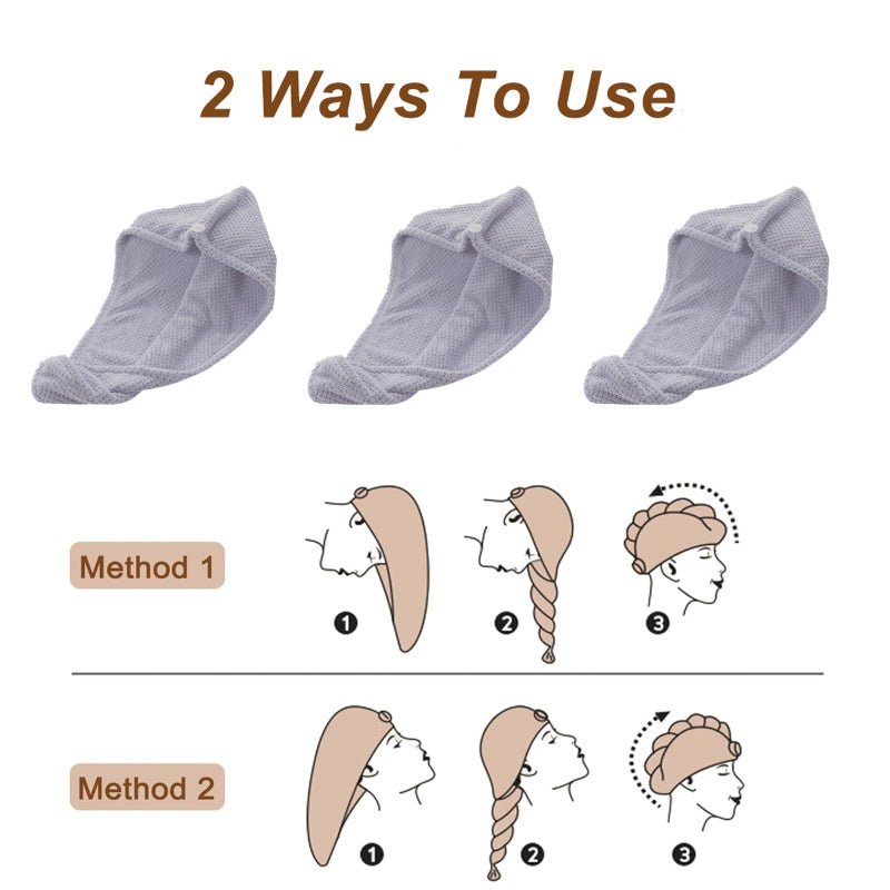 Kldnkig Microfiber Hair Towel Wrap, 3 Pack (Gray) Soft Hair Drying Towel,Shower Cap & Hair Accessories for Woman,Drying Hair Wrap Towels for Curly Hair Women Anti Frizz - Image 4