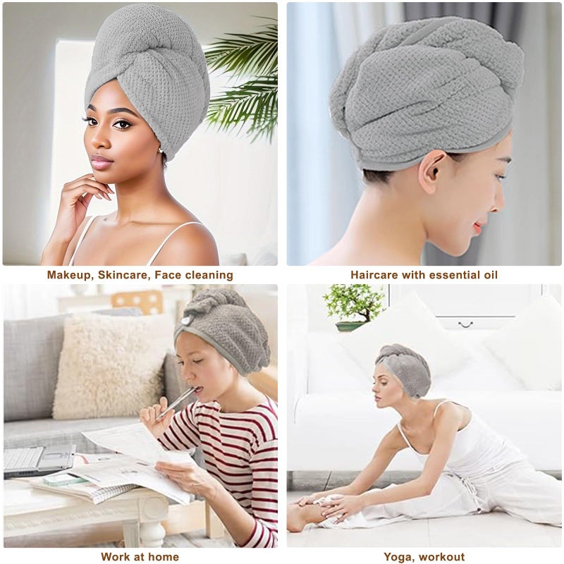 Kldnkig Microfiber Hair Towel Wrap, 3 Pack (Gray) Soft Hair Drying Towel,Shower Cap & Hair Accessories for Woman,Drying Hair Wrap Towels for Curly Hair Women Anti Frizz - Image 5
