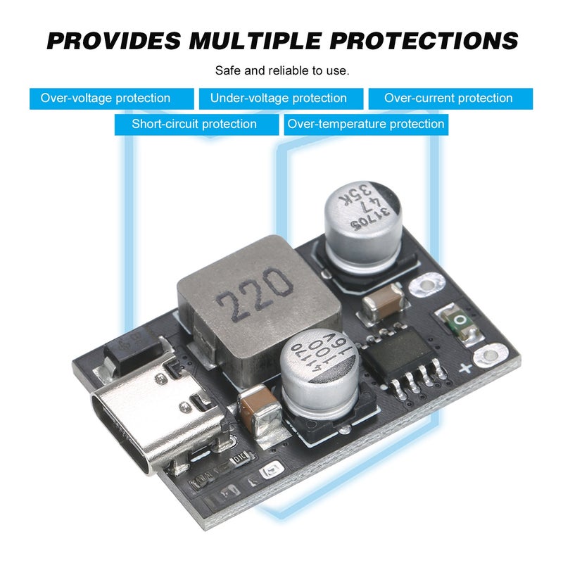 محول باك من النوع Type-C مع معيار تحميل سريع QC3.0 و PD2.0/PD3.0 و PPS - وحدة إمداد طاقة - محول خفض جهد - وحدة تنظيم الجهد المستمر من 8 فولت إلى 32 فولت إلى 3 فولت إلى 12 فولت - تدعم الشحن السريع - Image 4