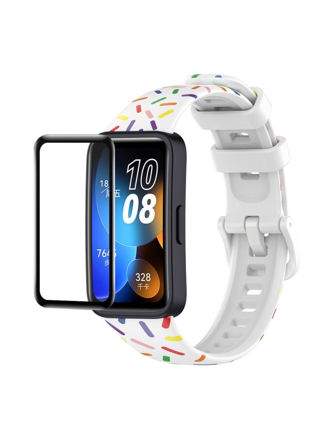 Replacement Strap For Huawei Band 8 ENKAY Hat-Prince Full Coverage Screen Protector + Adjsutable Silicone Sport Loop Strap Watchband White