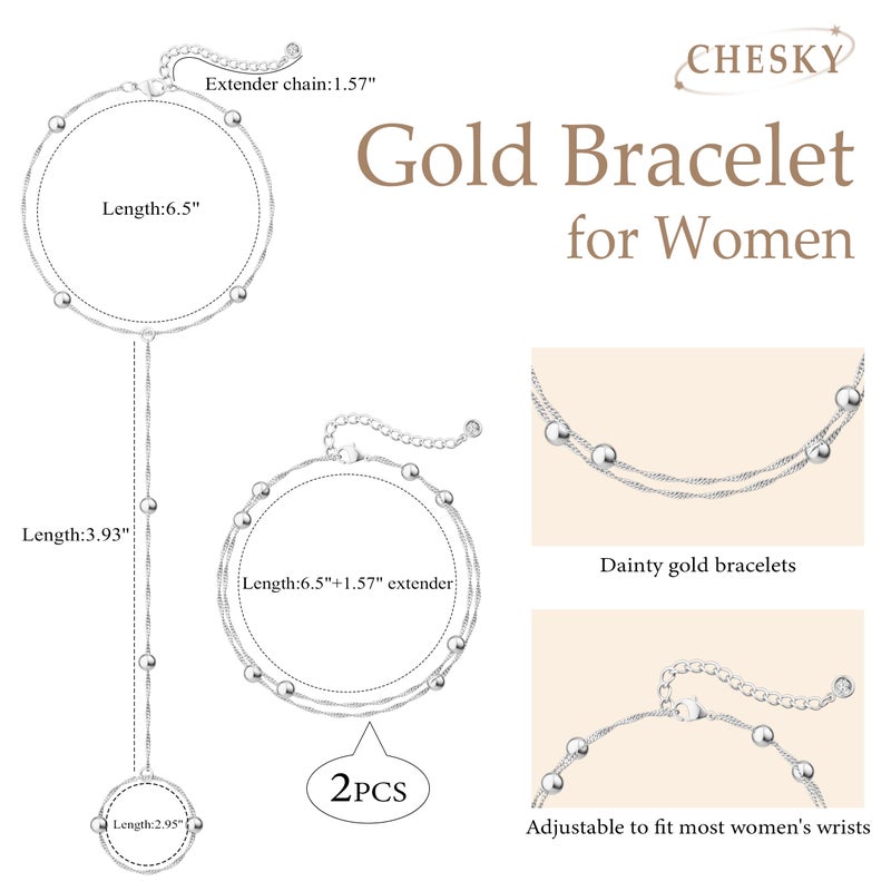 CHESKY Hand Chain Bracelets for Women Set - Dainty Silver Plated Finger Ring Bracelet Stack Adjustable Hand Chains Durable Beaded Bracelets Trendy Simple Body Jewelry - Image 5