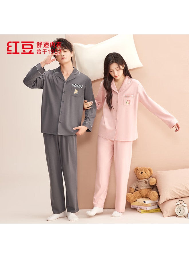 Hongdou 7a Antibacterial Soft Pure Cotton Knitted Loose Pajamas For Men Long Sleeve Long Pants Men's Homewear