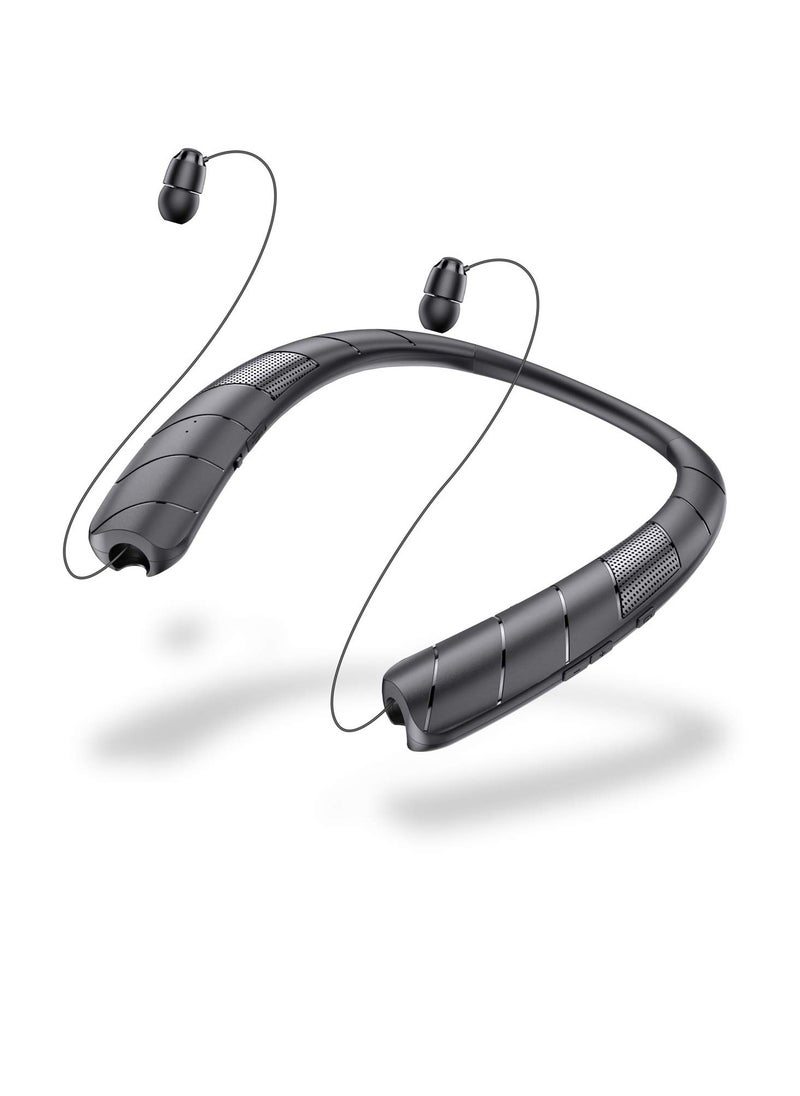 SYOSI - Bluetooth Headphones Speaker 2 in 1 In-Ear Neckband Wireless with Retractable Earbuds 3D Stereo Sweatproof for Running - Image 1