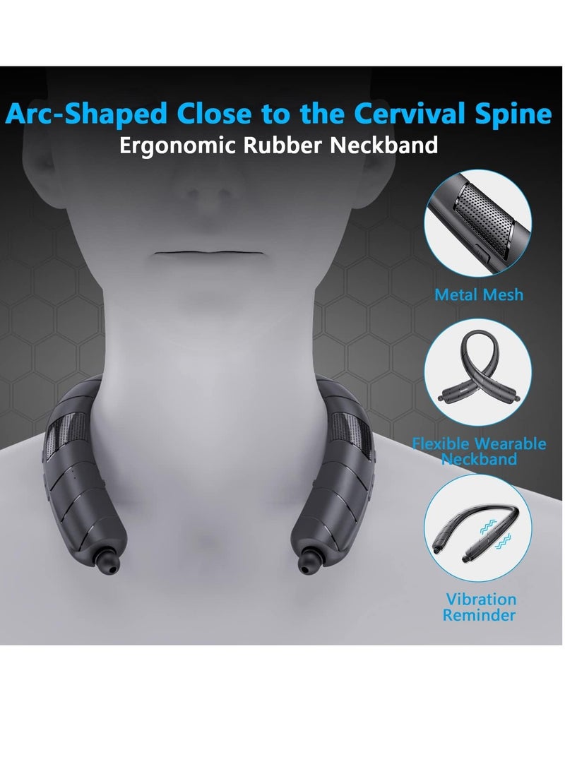 SYOSI - Bluetooth Headphones Speaker 2 in 1 In-Ear Neckband Wireless with Retractable Earbuds 3D Stereo Sweatproof for Running - Image 1