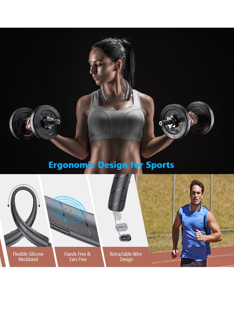SYOSI - Bluetooth Headphones Speaker 2 in 1 In-Ear Neckband Wireless with Retractable Earbuds 3D Stereo Sweatproof for Running - Image 1