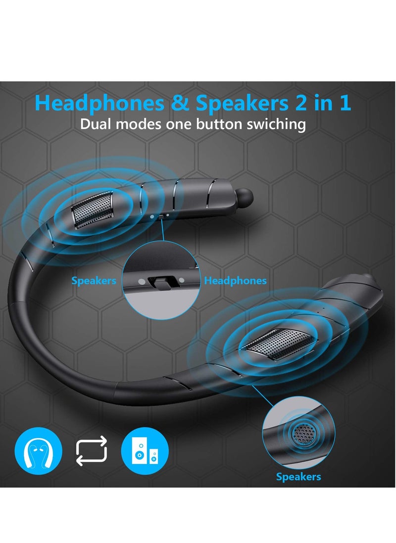 SYOSI - Bluetooth Headphones Speaker 2 in 1 In-Ear Neckband Wireless with Retractable Earbuds 3D Stereo Sweatproof for Running - Image 1