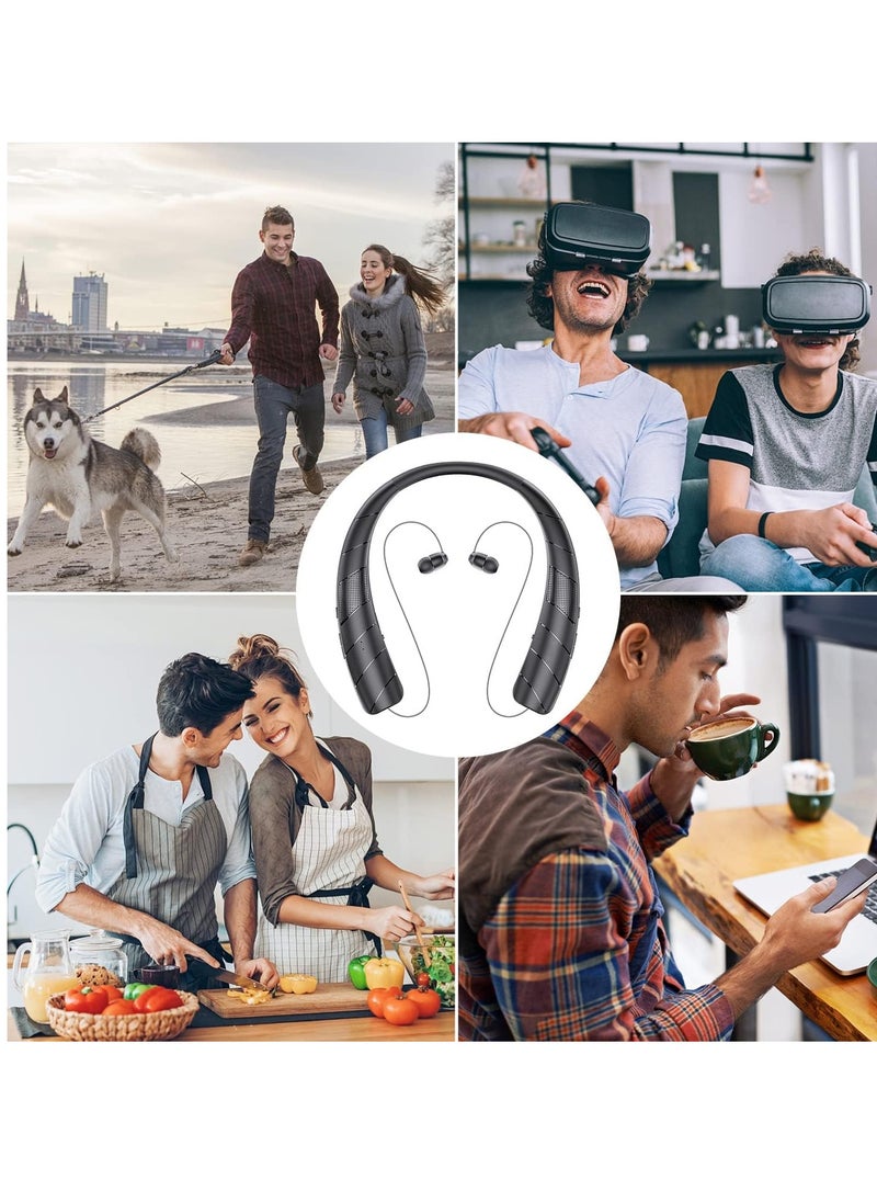 SYOSI - Bluetooth Headphones Speaker 2 in 1 In-Ear Neckband Wireless with Retractable Earbuds 3D Stereo Sweatproof for Running - Image 1