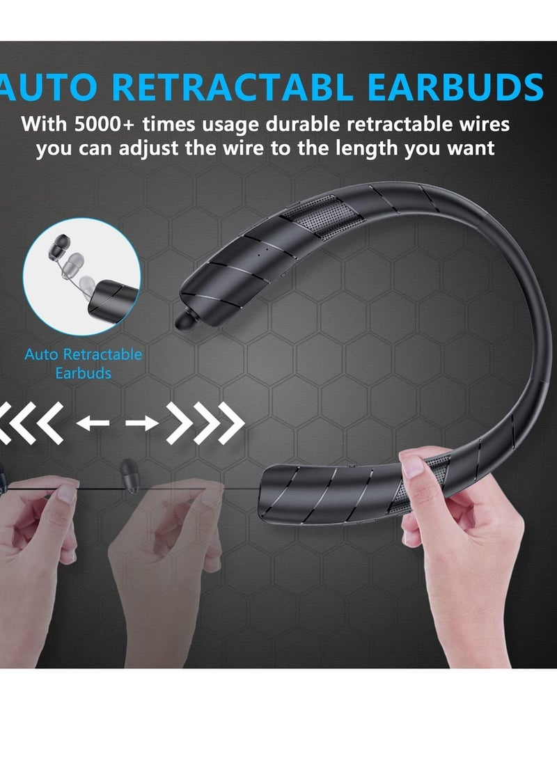 SYOSI - Bluetooth Headphones Speaker 2 in 1 In-Ear Neckband Wireless with Retractable Earbuds 3D Stereo Sweatproof for Running - Image 1