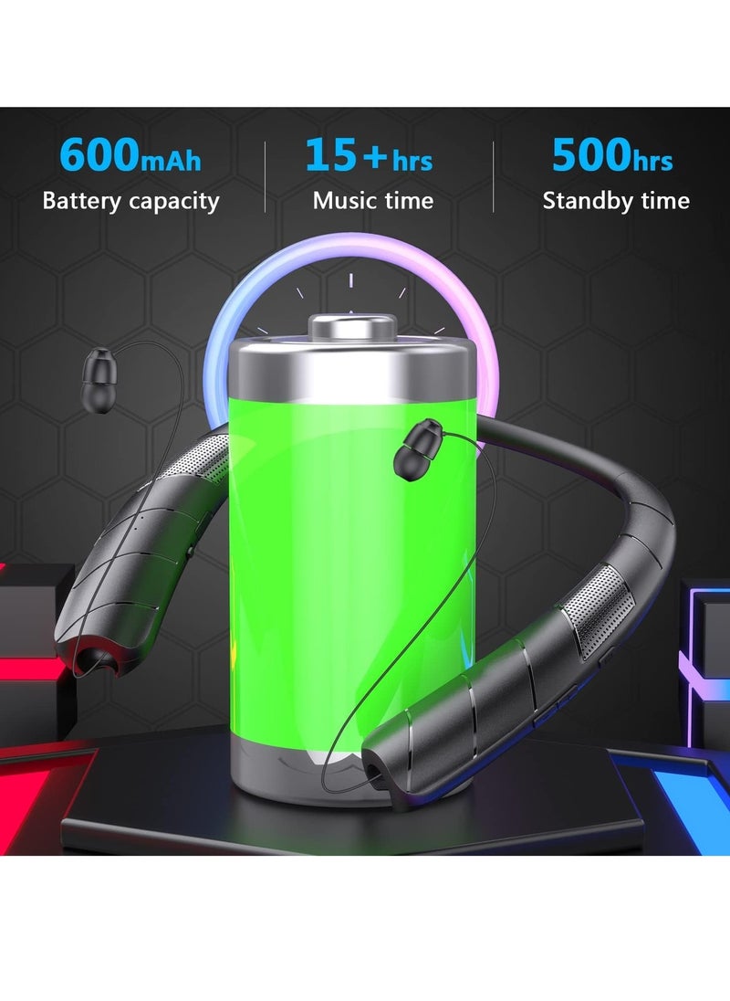 SYOSI - Bluetooth Headphones Speaker 2 in 1 In-Ear Neckband Wireless with Retractable Earbuds 3D Stereo Sweatproof for Running - Image 1