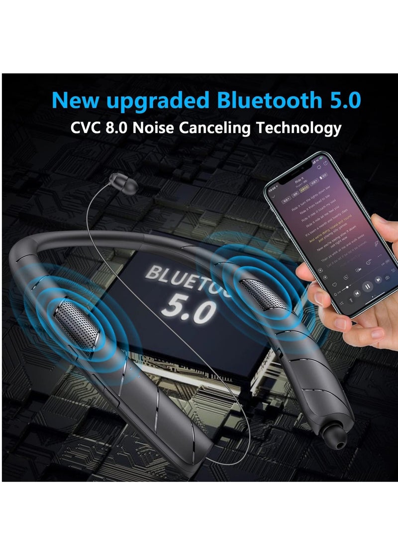 SYOSI - Bluetooth Headphones Speaker 2 in 1 In-Ear Neckband Wireless with Retractable Earbuds 3D Stereo Sweatproof for Running - Image 1