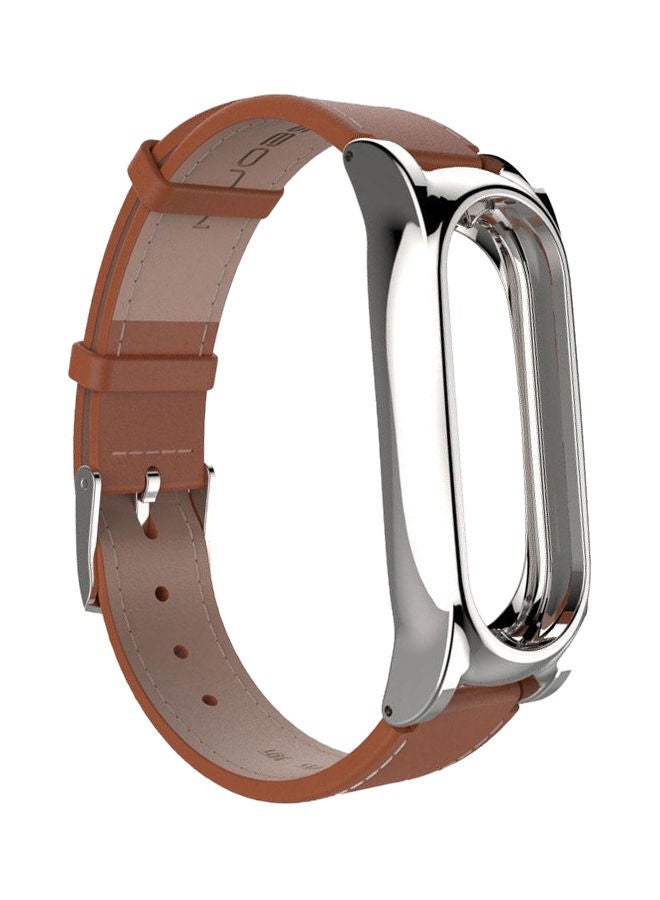 NIBEMINENT Leather Wrist Strap Stainless Bracelet For Xiaomi Mi Band 2 Brown  - Image 1
