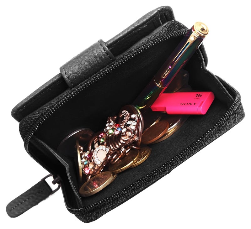 Wildhorn محفظة نسائية من الجلد الأصلي - محفظة قابلة للطي مع 7 فتحات بطاقات، قسم نقدي وجيب بسحاب (أسود) - Image 4