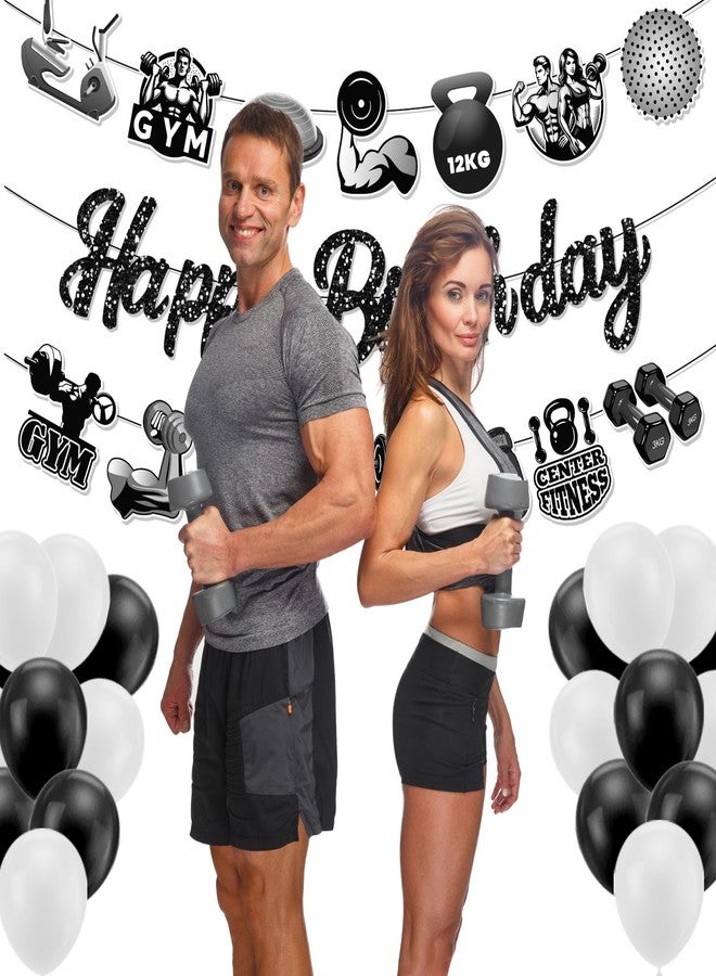 Lide Road Gym Birthday Party Decorations Gym Party Banners Black Glitter Fitness Happy Birthday Glitter Banner Garland Weight Lifting Hanging Bunting Banner Party Backdrop for Weightlifting Fitness Party Decoration - Image 5
