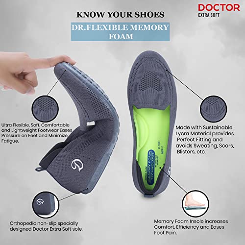 DOCTOR EXTRA SOFT Flexible Memory Foam Women's Shoes for Walking Gym Training | Casual Sports,Slip-On,Lightweight Lace up Jutis Bellies Classy Ballerina for Ladies and Girls New-D-1003 Grey - Image 2
