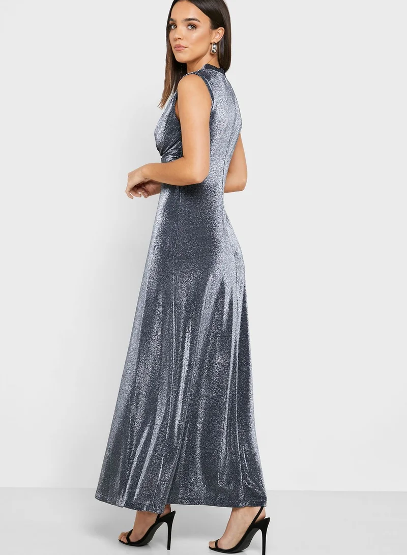 Wallis Shirred Waist Shimmer Wrap Dress