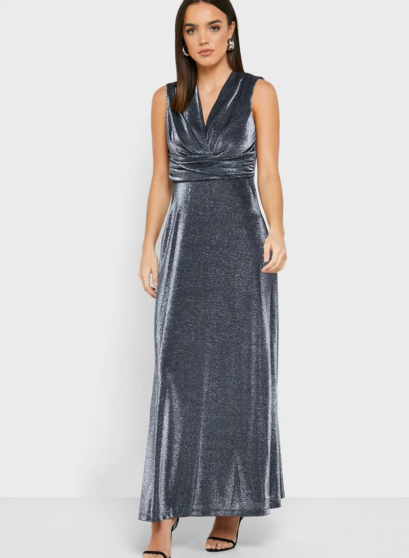 Wallis Shirred Waist Shimmer Wrap Dress
