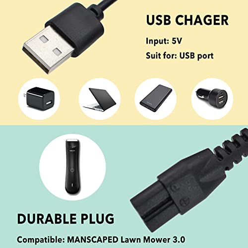 BOEEA Charger Fit for Manscaped Lawn Mower 3.0/2.0 Electric Groin Hair Trimmer Replacement Charging Cable Power Cord Adapter（Wall Adatper+USB Cable） - Image 5