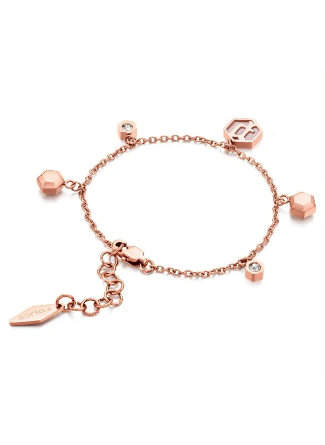 بوليس Designed to draw the eye, the Exagon IP rose gold chain bracelet by Police features a stunning multicharm design.