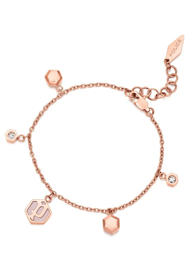 بوليس Designed to draw the eye, the Exagon IP rose gold chain bracelet by Police features a stunning multicharm design.