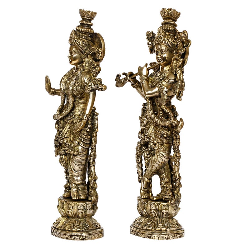 ARTVARKO ARTVARKO Radha Krishna Brass Murti of Murli Kishan Playing Flute Radha Idol Standing on Lotus for Home Mandir Decor Marriage Height 14 Inch  - Image 5