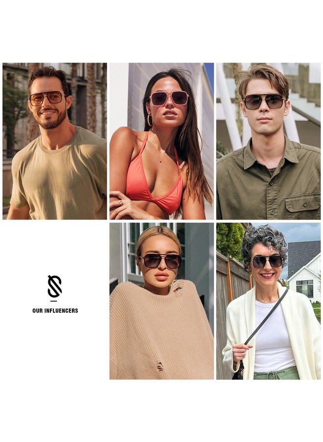 Sojos Sunglasses For Women & Men Square Retro Polarized Lens Trendy Aviator 90S Shades (Sj2229 Black Grey)  - Image 2