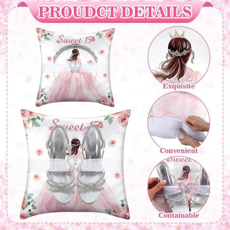 Yousoontic 2 Pcs Cojines para 15 AÃ±os De QuinceaÃ±era Pillows Set Include 1 Mis Xv AÃ±os Shoe Pillow 1 Crown Pillow with Pillowcase QuinceaÃ±era Decorations Gifts for 15th Birthday Decorations - Image 3